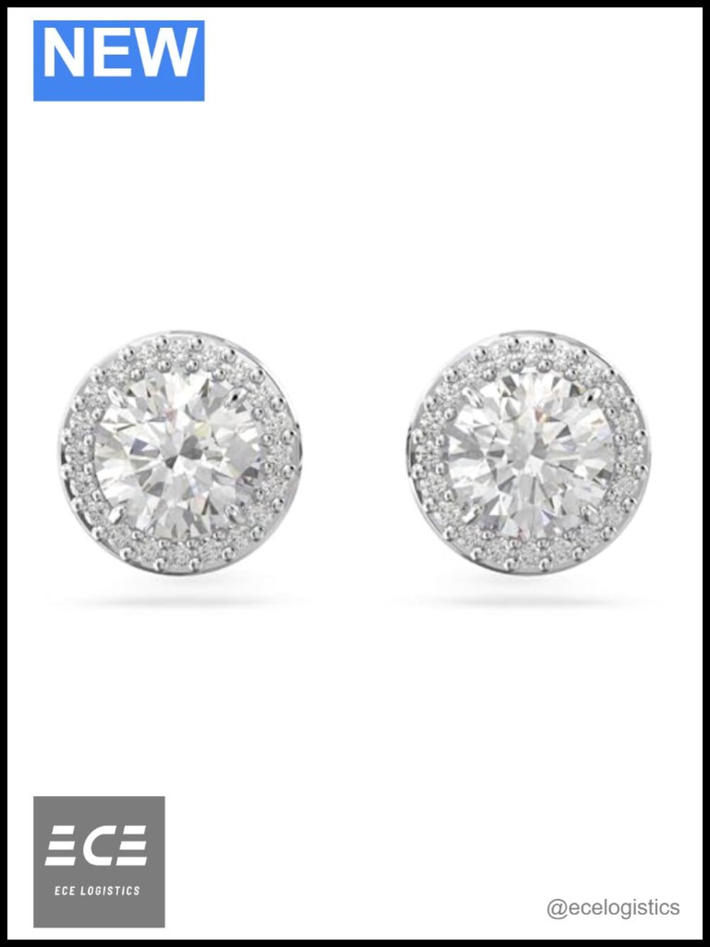 Crystal Stud Earrings Rhodium Finished Pierced Jewelry Gift